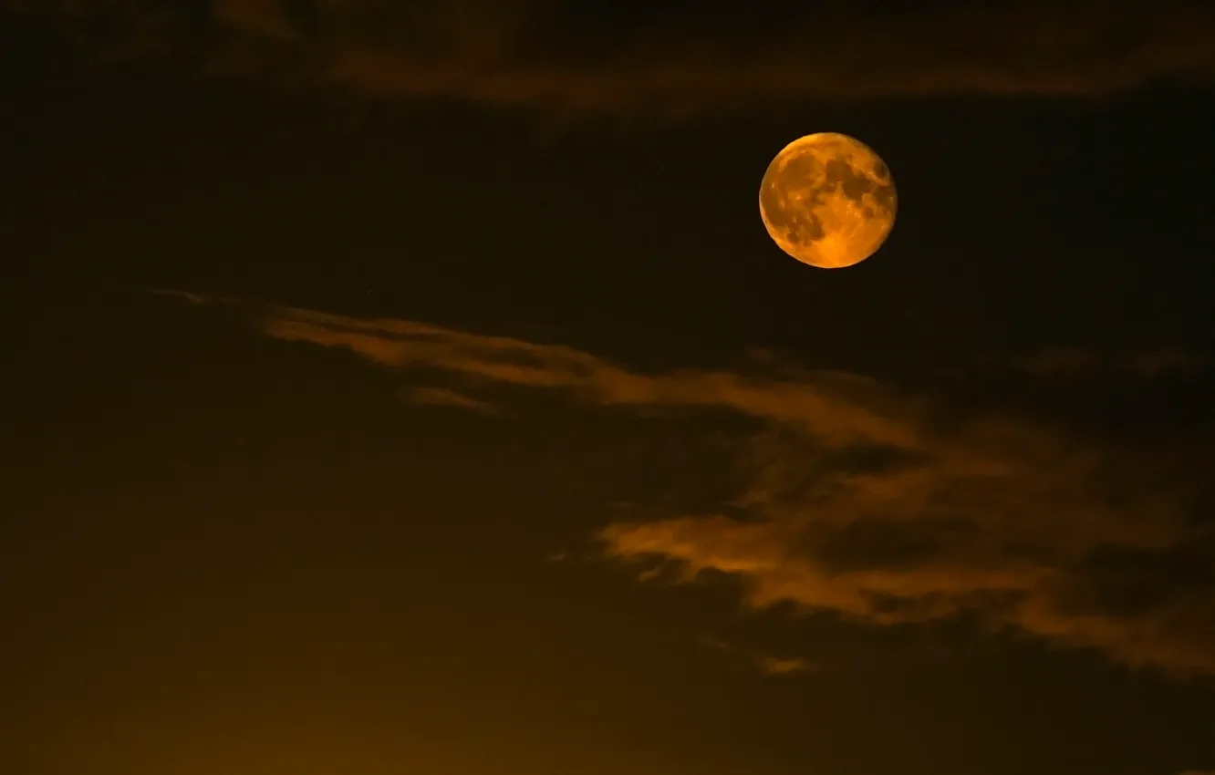 Фото обои небо, облака, ночь, Луна, полнолуние