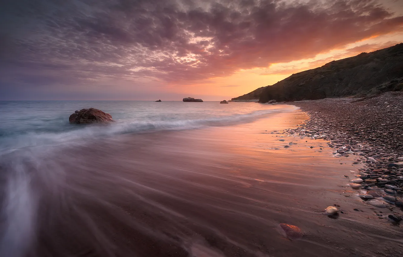 Фото обои закат, камни, океан, скалы, побережье