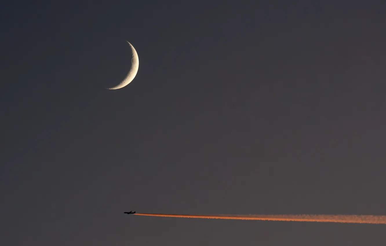 Фото обои небо, луна, самолёт