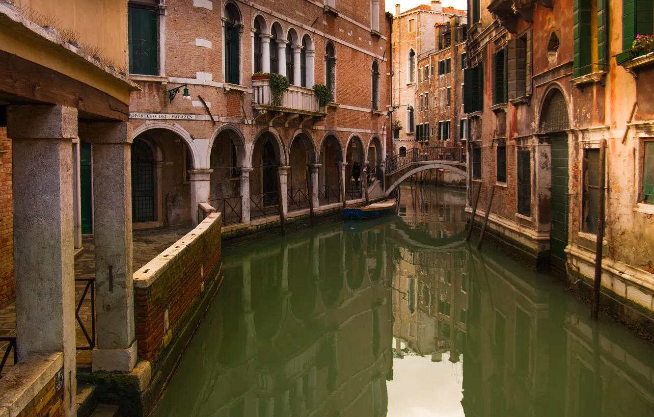 Фото обои мост, дома, Италия, Венеция, канал