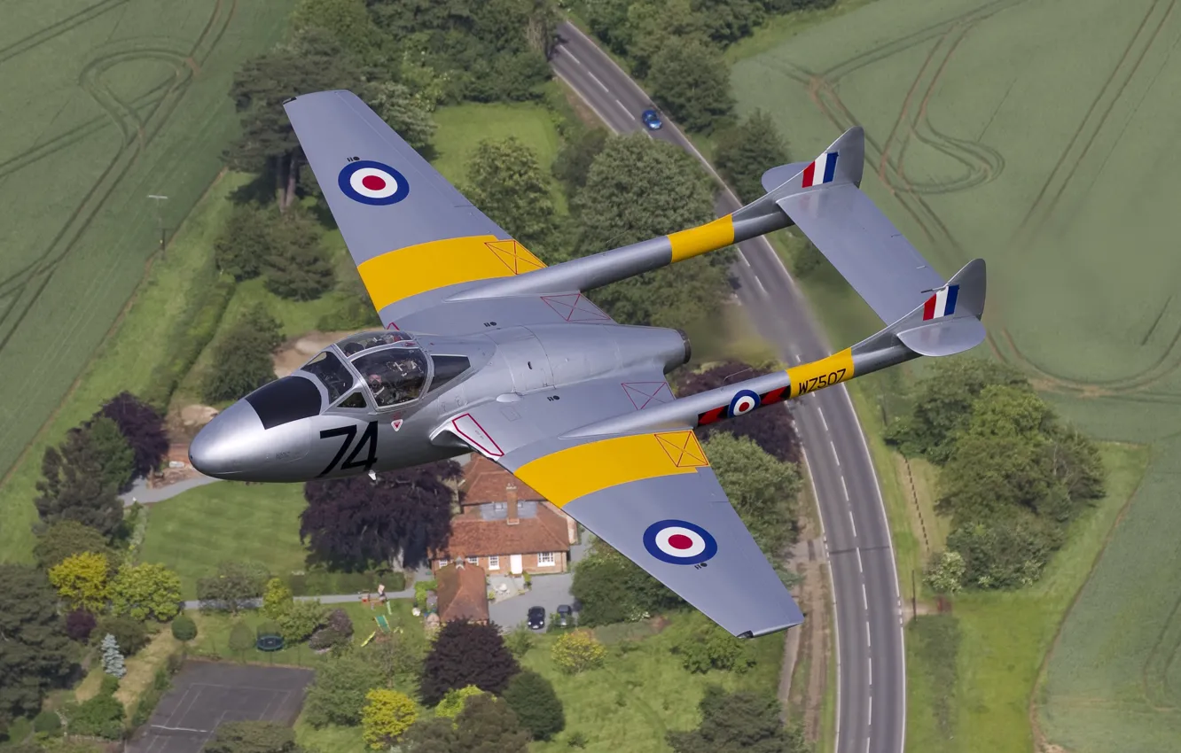 Фото обои Истребитель, Vampire, RAF, De Havilland Vampire, Учебно-боевой, de Havilland Aircraft Company, De Havilland DH-115 Vampire …