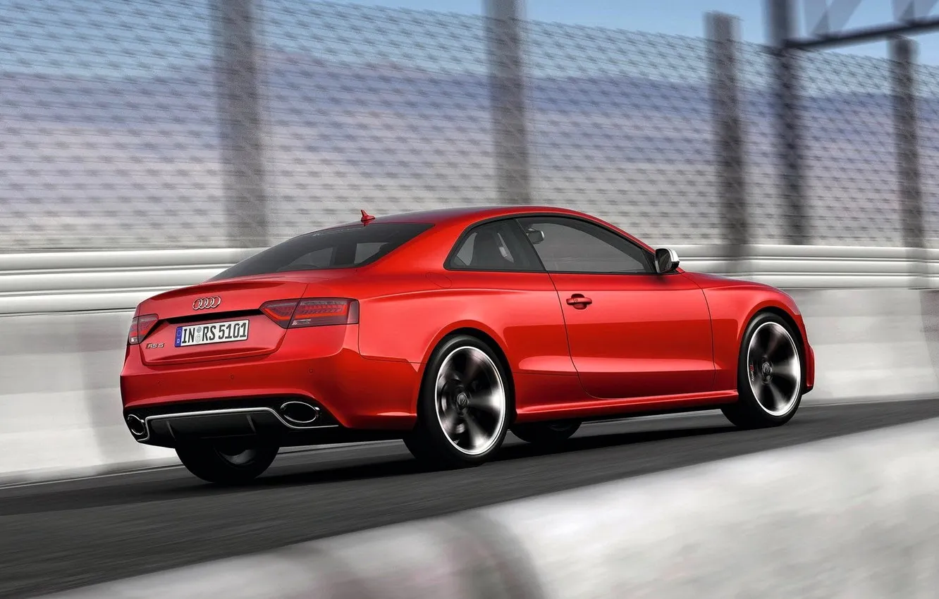 Фото обои красный, стена, скорость, Ауди, ограда, Audi RS5