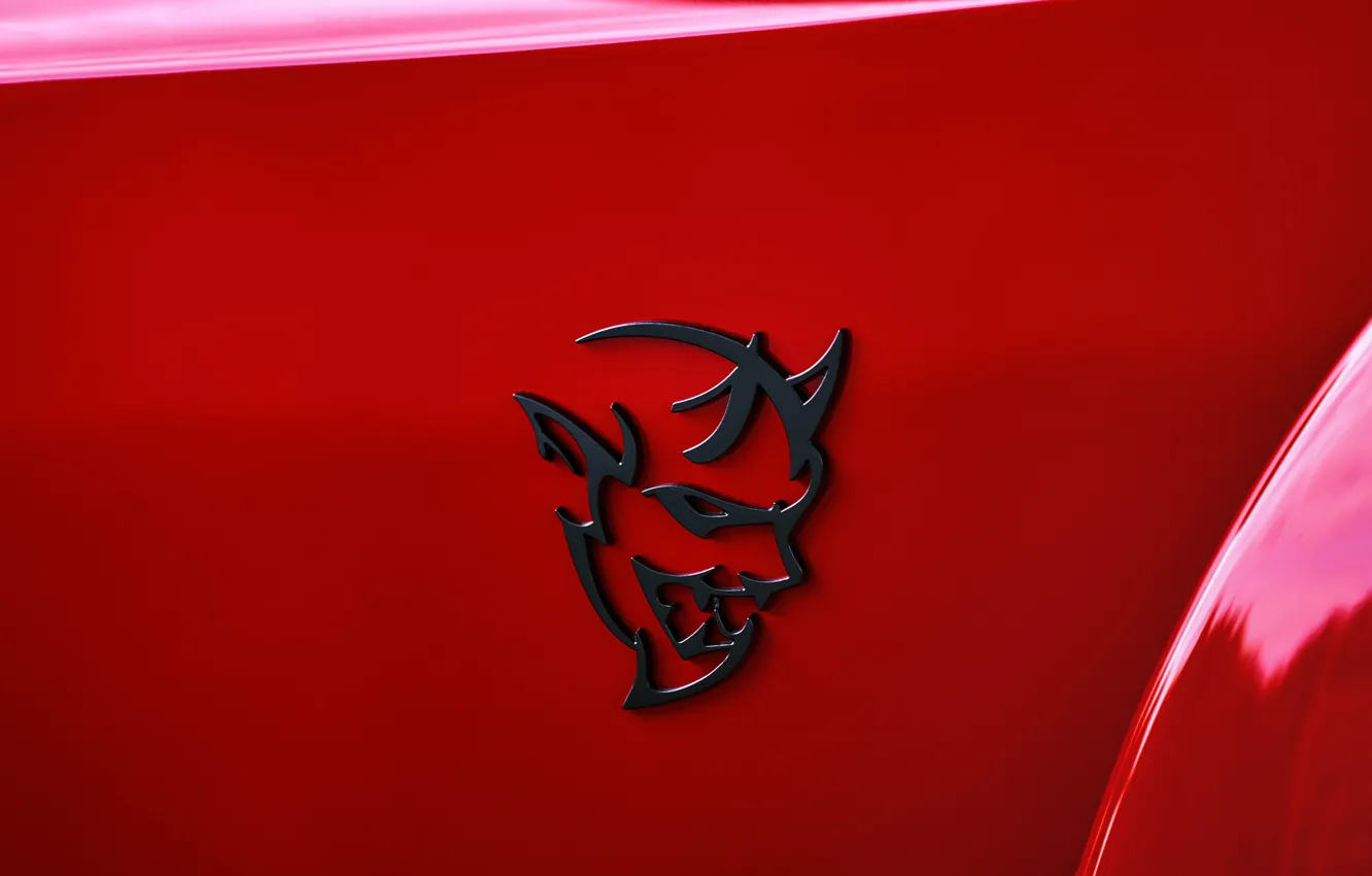 Фото обои Dodge, Challenger, logo, Demon, badge, Dodge Challenger SRT Demon