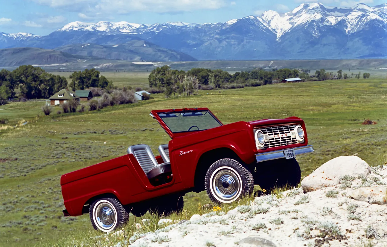 Фото обои красный, Roadster, Ford, долина, 1966, Bronco