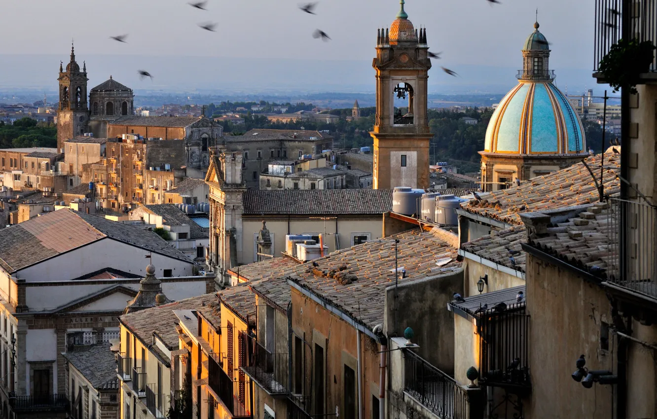 Фото обои крыша, дома, Италия, собор, Сицилия, Кальтаджироне
