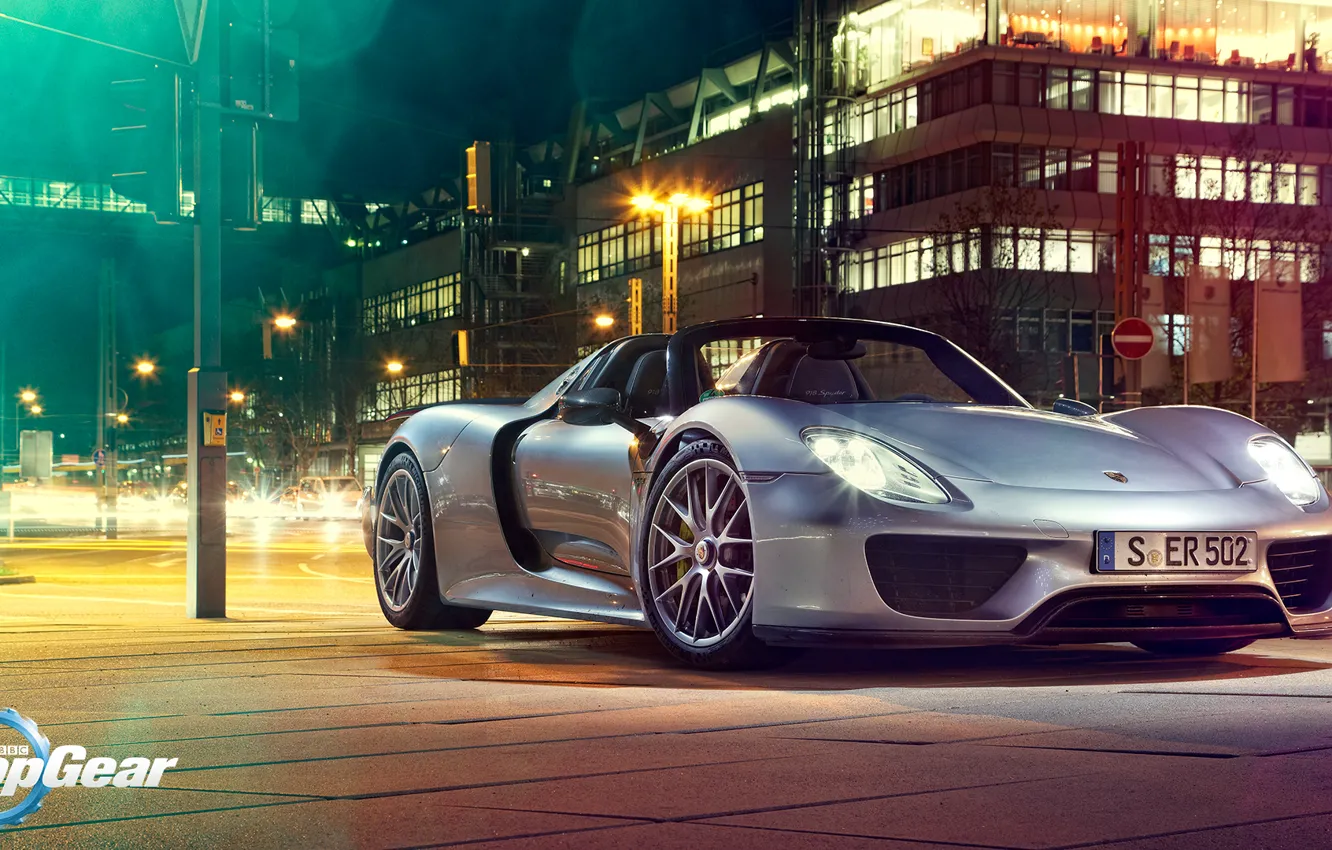 Фото обои Ночь, Porsche, Top Gear, 918, Суперкар, Night, Топ Гир, Spider