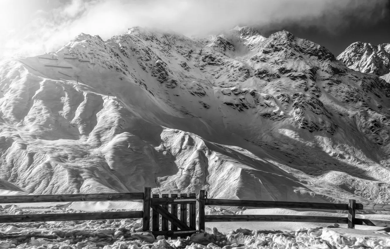 Фото обои снег, горы, обработка, Winter Gate