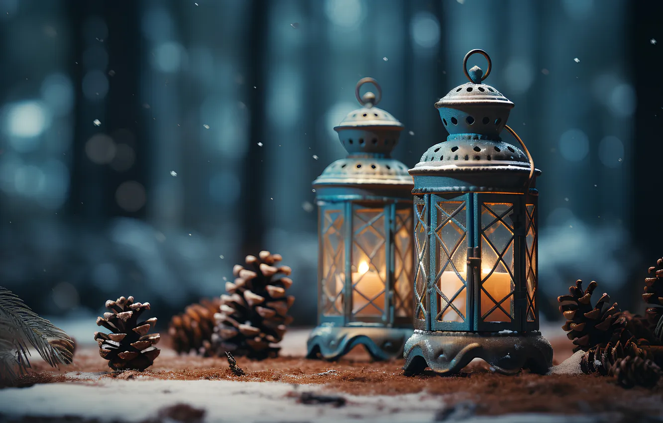 Фото обои зима, снег, ночь, Рождество, фонарь, Новый год, Christmas, night