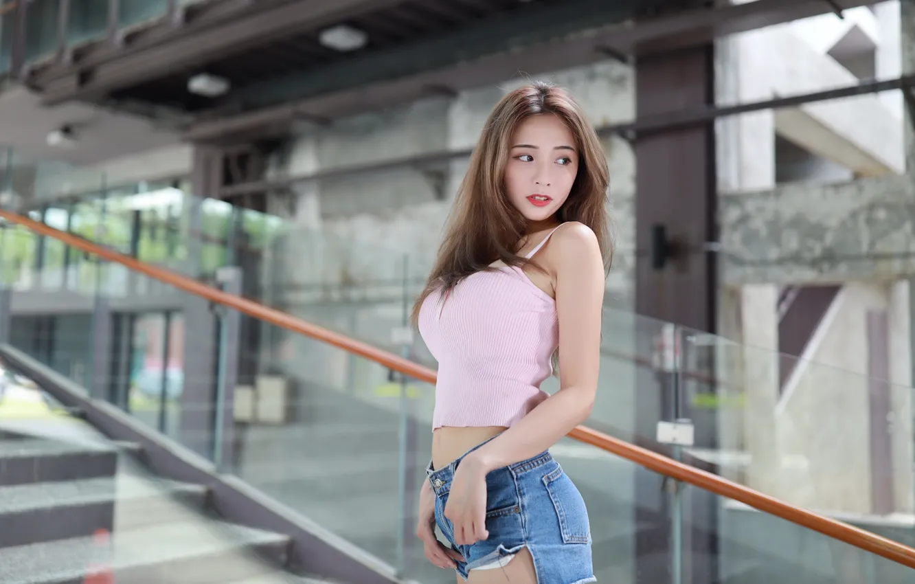 Фото обои девушка, поза, азиатка