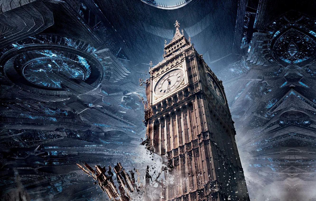 Фото обои wallpaper, gun, tower, war, england, United Kingdom, clock, UFO