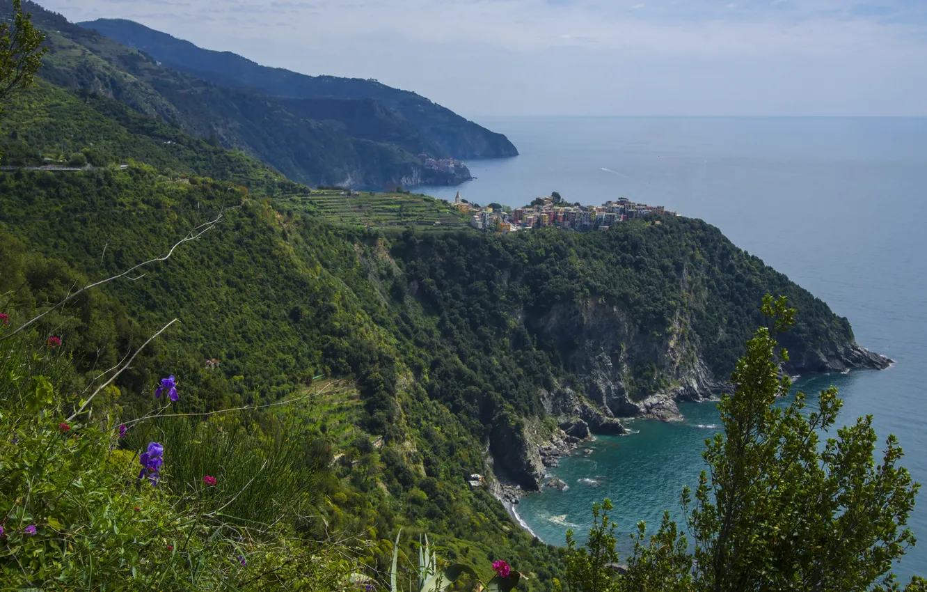 Фото обои море, горы, фото, залив, утес, Italy, Vernazza, Liguria