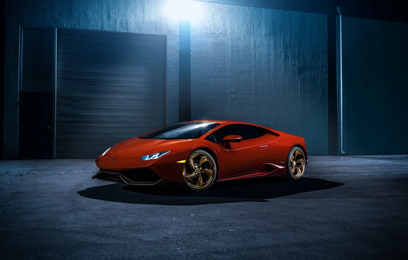 Фото обои ночь, Lamborghini, red, front, LP 610-4, Huracan, LB724