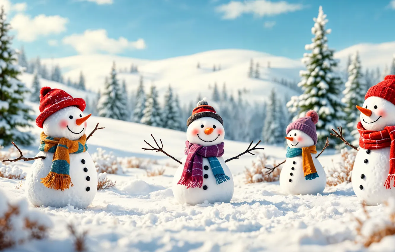 Фото обои зима, снег, украшения, Рождество, Новый год, снеговик, happy, Christmas