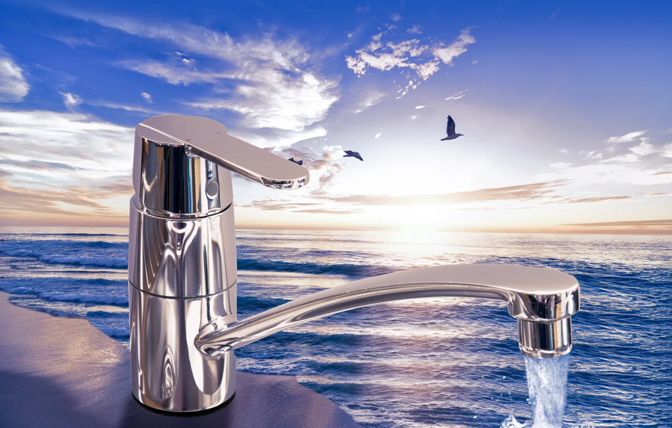 Фото обои песок, море, волны, пляж, небо, вода, солнце, облака