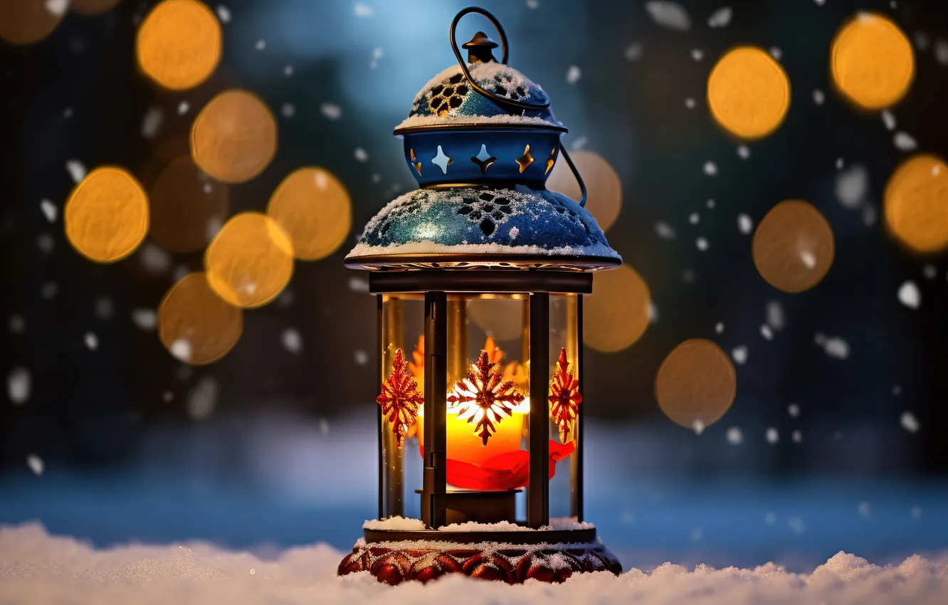 Фото обои зима, снег, ночь, Рождество, фонарь, Новый год, Christmas, night
