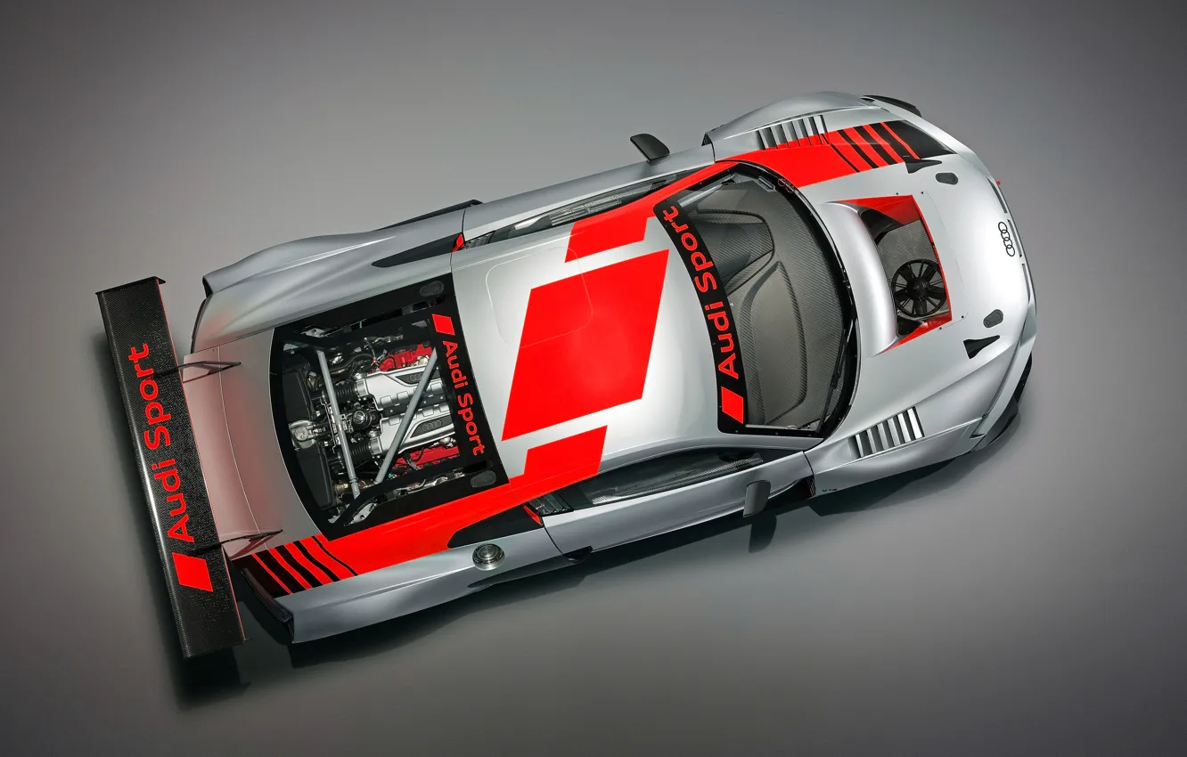Фото обои гоночное авто, Audi R8, вид сверху, LMS, 2019