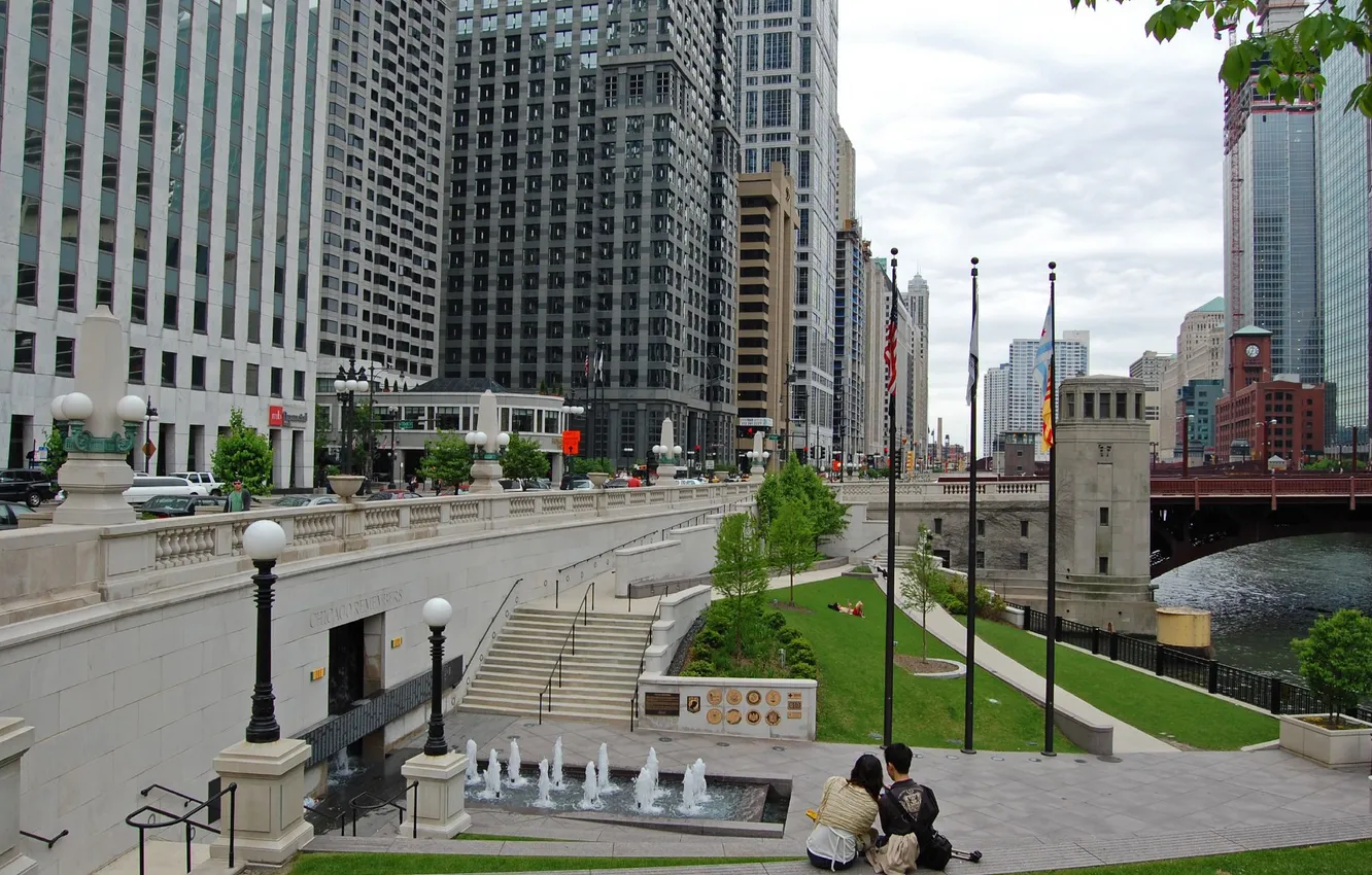 Фото обои парк, люди, здания, небоскребы, америка, чикаго, Chicago, сша
