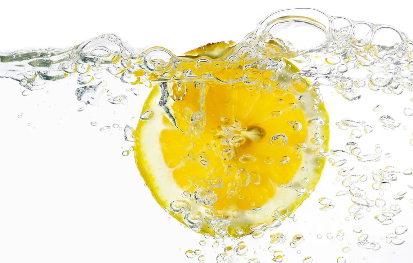 Фото обои вода, пузыри, лимон