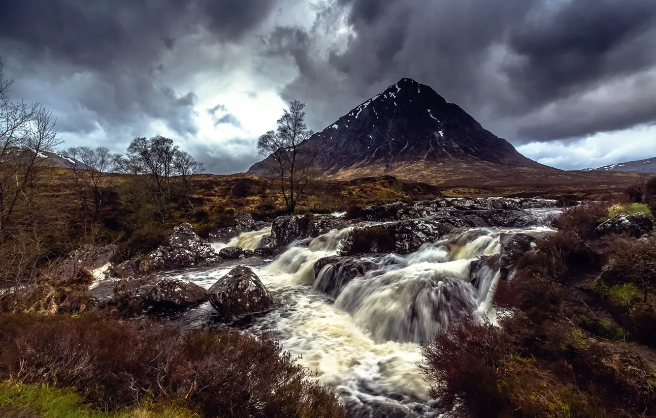 Фото обои река, камни, гора, поток, Scotland
