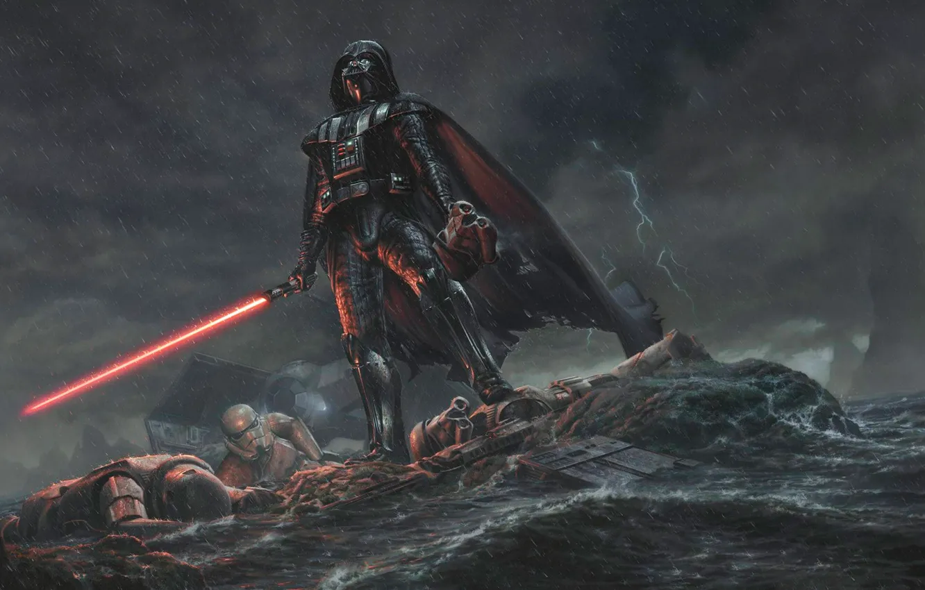 Фото обои дождь, Star Wars, Darth Vader, Дарт Вейдер, лазерный меч
