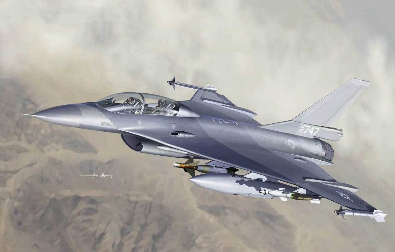 Фото обои истребитель, США, Auletta, US Airforce, F-16XL-2, Experimental Fighter, Экспериментальный самолёт