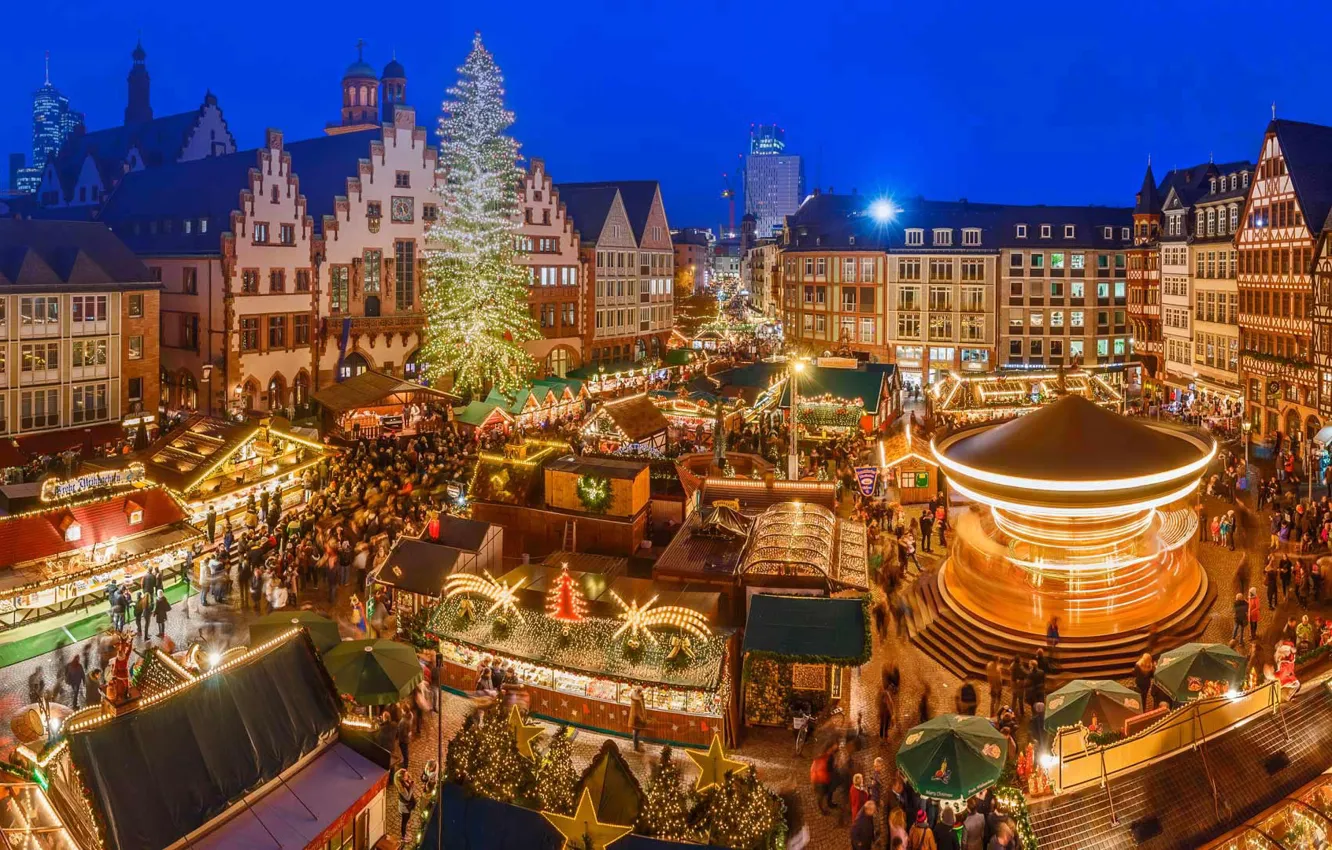 Фото обои огни, праздник, Германия, рождественская ярмарка, Франфуркт-на-Майне