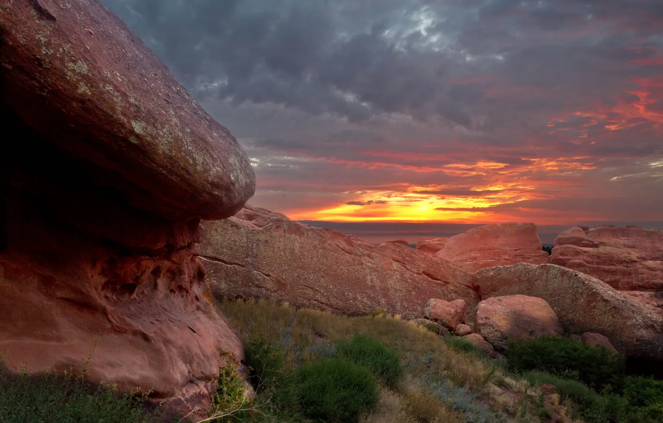 Фото обои камни, скалы, рассвет, утро, США, штат Колорадо