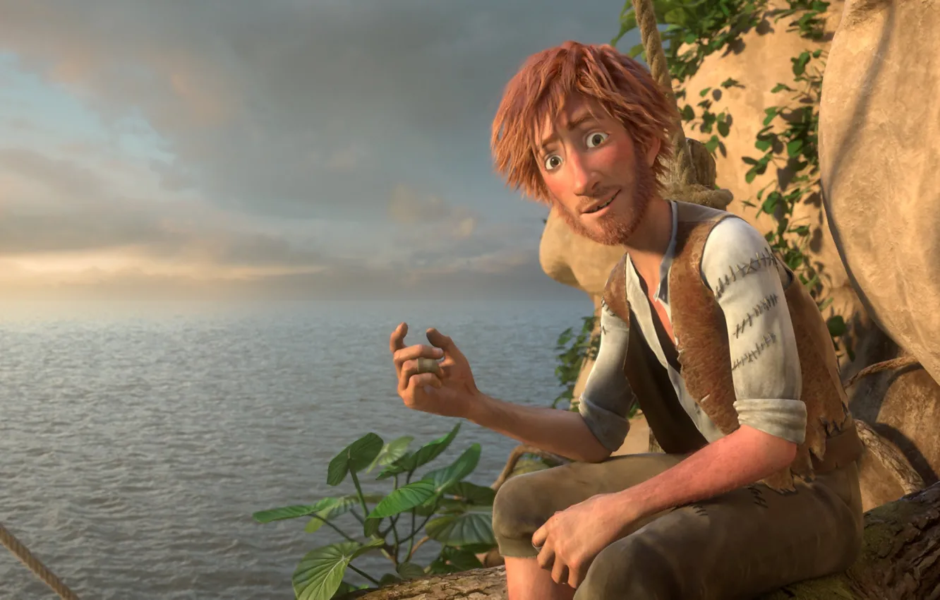 Фото обои cinema, red, sky, sea, ocean, cloud, rocks, island