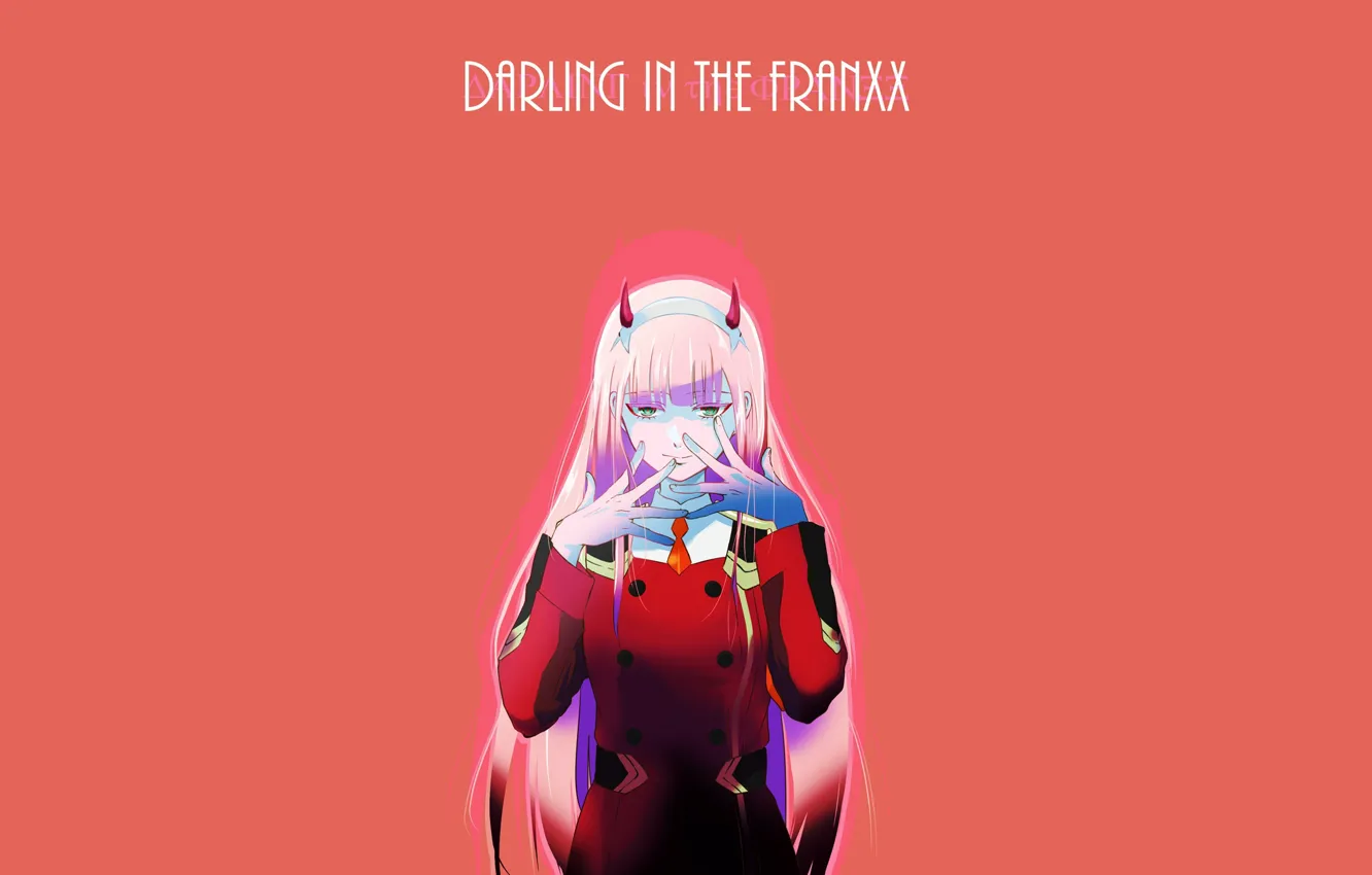 Фото обои девушка, руки, красный фон, 002, Darling In The Frankxx, Милый во Франксе, Zero Two