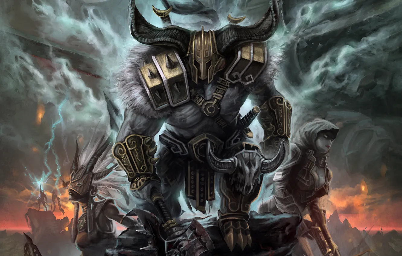 Фото обои Blizzard, Art, Diablo 3, Background, Blizzard Entertainment, Fan Art, Demon Hunter, Witch Doctor