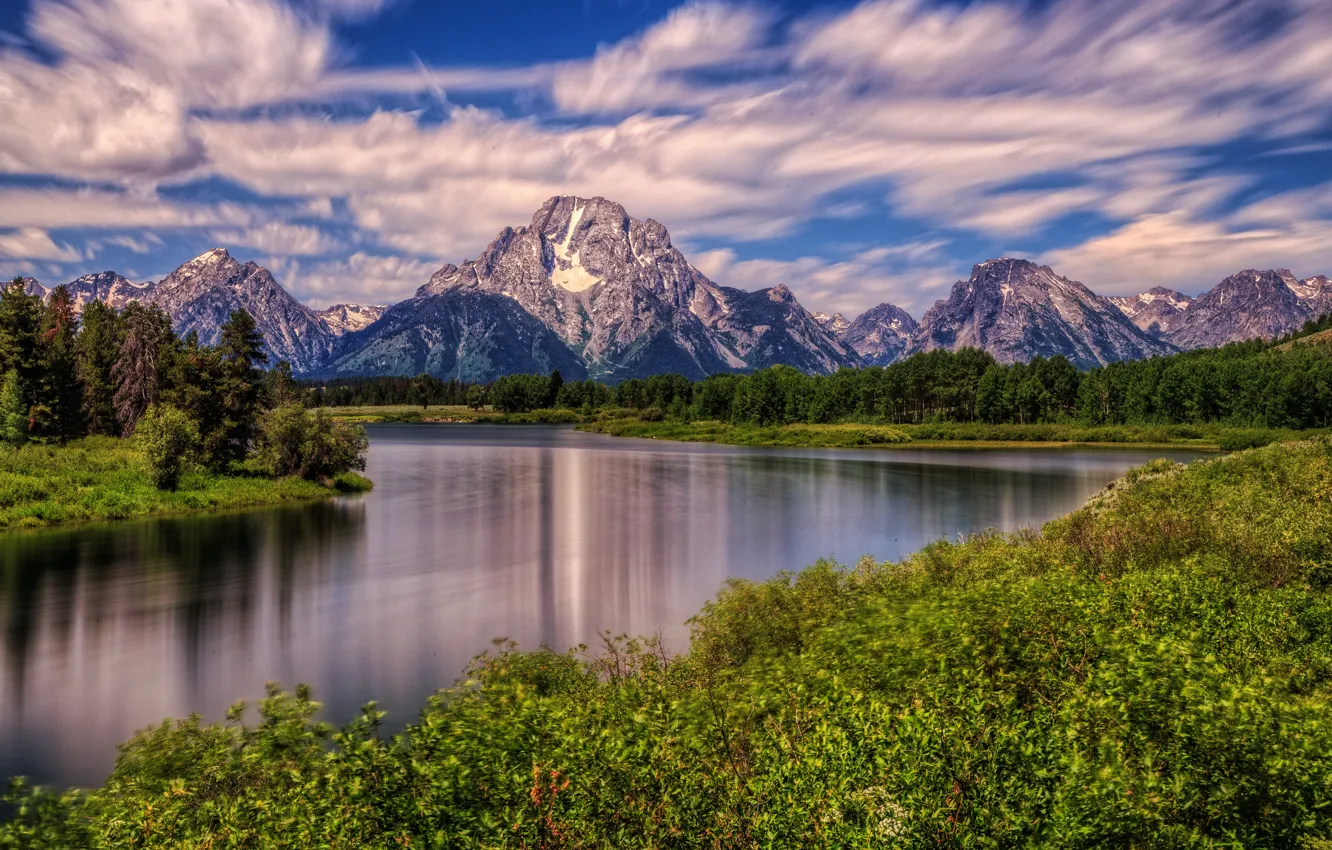 Фото обои Вайоминг, Wyoming, Гранд-Титон, Grand Teton National Park, Mount Moran, Snake River, Гора Моран, река Снейк