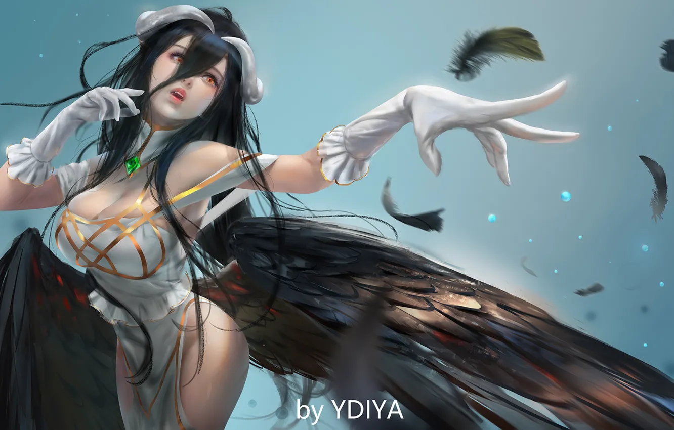 Фото обои девушка, крылья, рога, Overlord, Albedo, by YDIYA