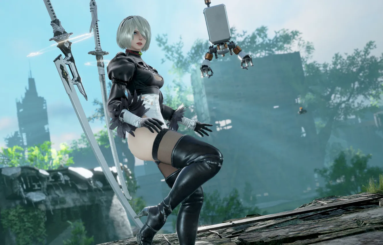 Фото обои Soul Calibur, Soul Calibur IV, Nier Automata, high heeled boots, thigh high boots, 2B Nier …