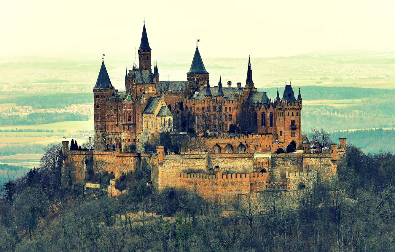 Фото обои пейзаж, природа, гора, Германия, Castle, Гогенцоллерн, Burg Hohenzollern, замок-крепость