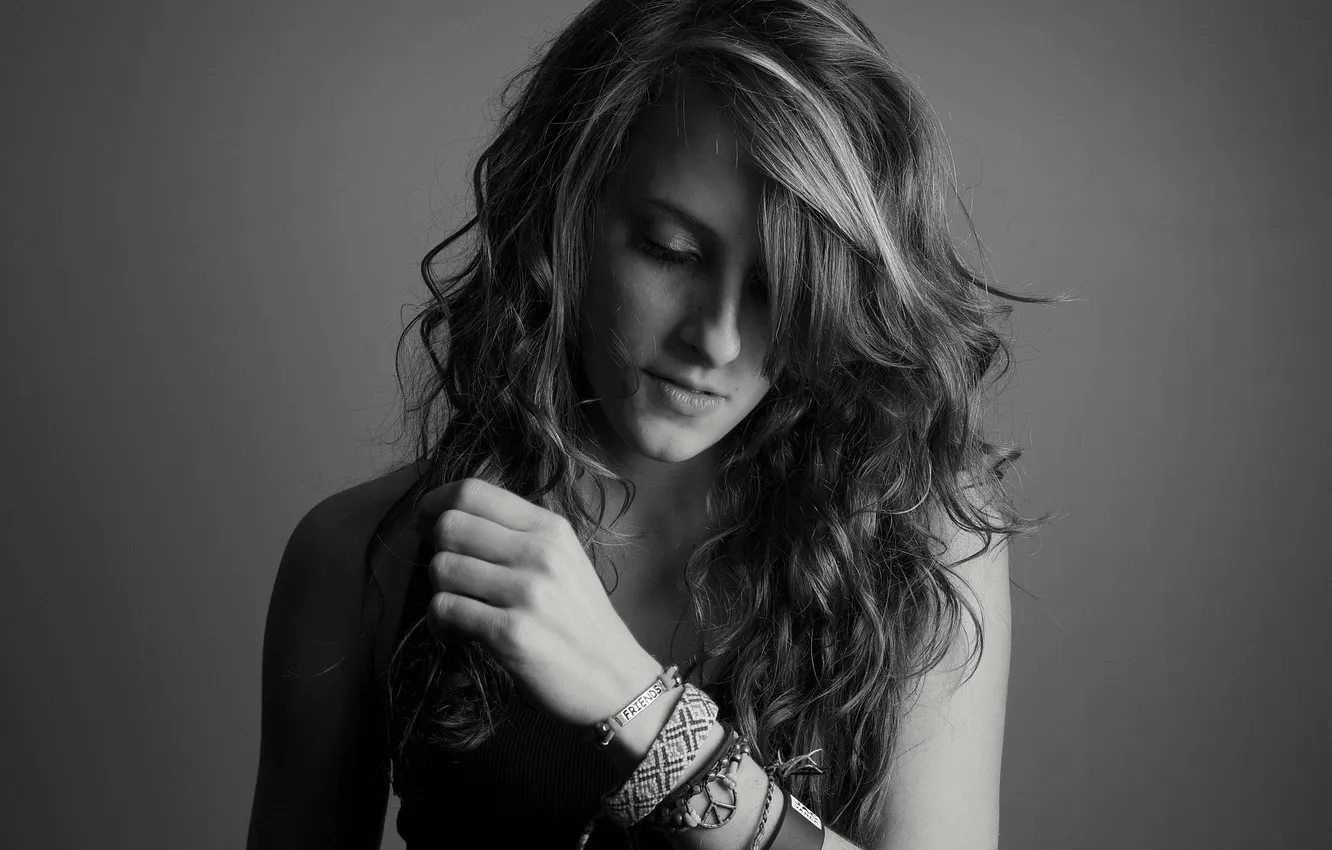 Фото обои девушка, лицо, черно-белое фото, ч.б