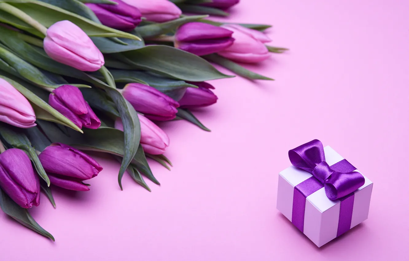 Фото обои букет, тюльпаны, love, розовые, бант, fresh, pink, flowers