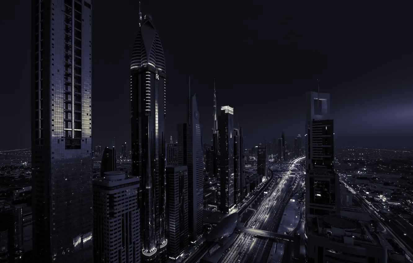 Фото обои ночь, город, огни, Дубай, ОАЭ