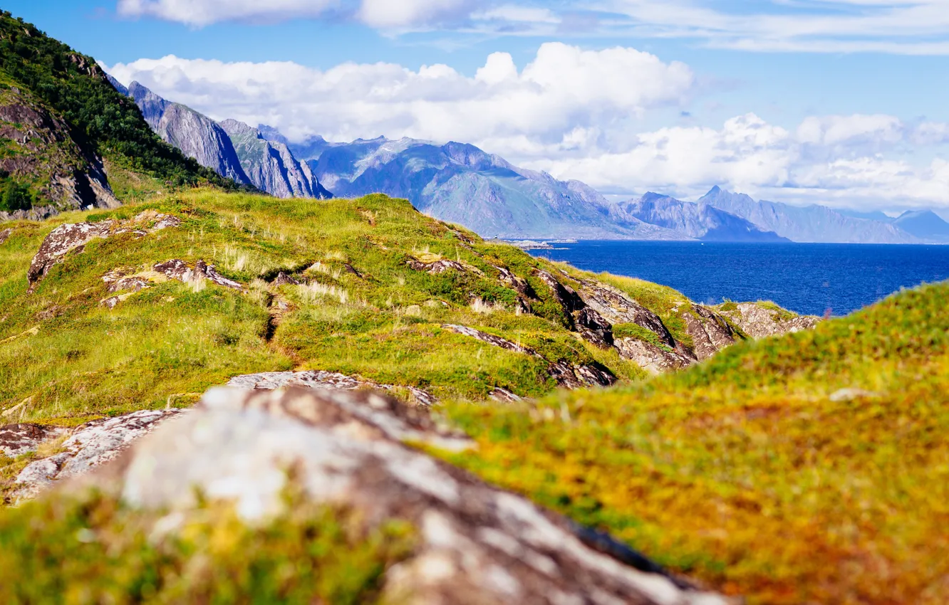 Фото обои море, небо, облака, горы, Норвегия, Norway, Lofoten, Nordland