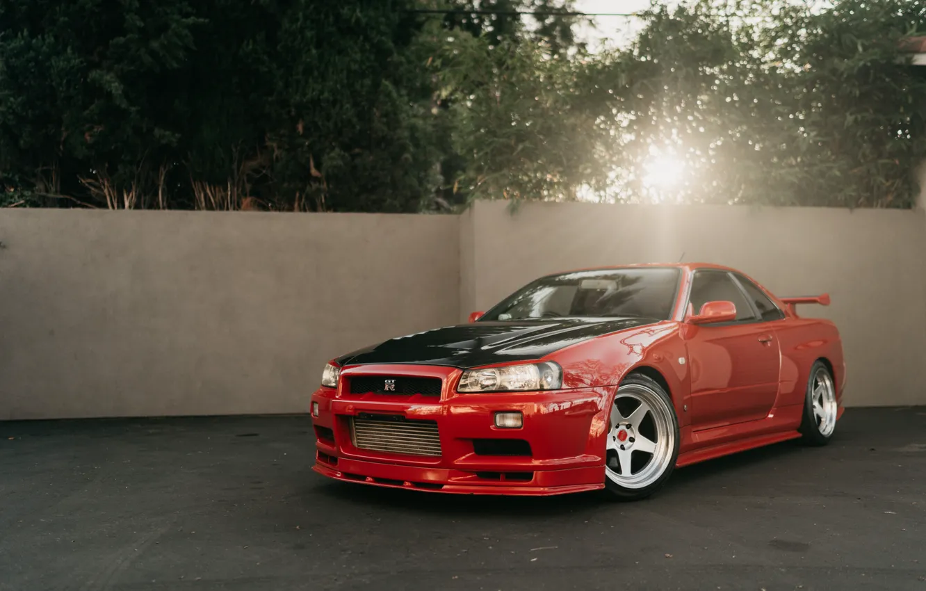 Фото обои Red, GT-R, R34