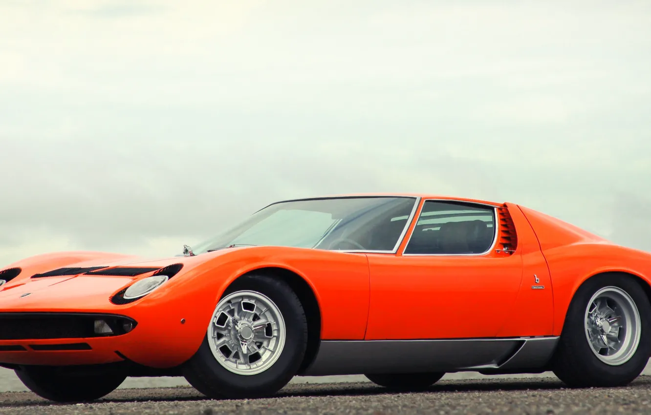 Фото обои Авто, Lamborghini, Ретро, Машина, Оранжевый, 1969, Фары, Автомобиль