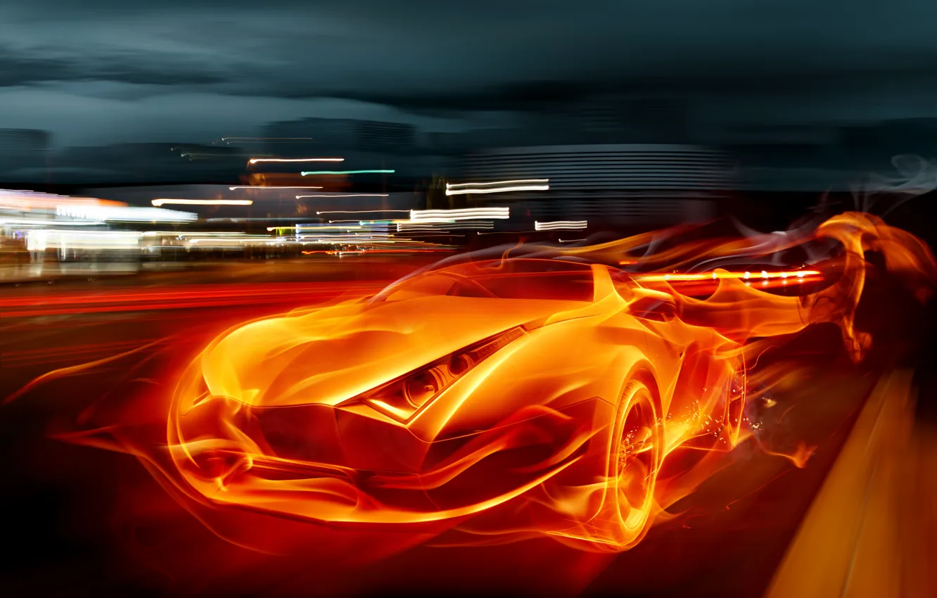 Фото обои машина, огонь, пламя, спорт, супер