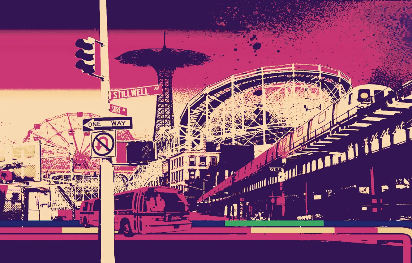Фото обои city, Pink, vintage, retro, art, futurism