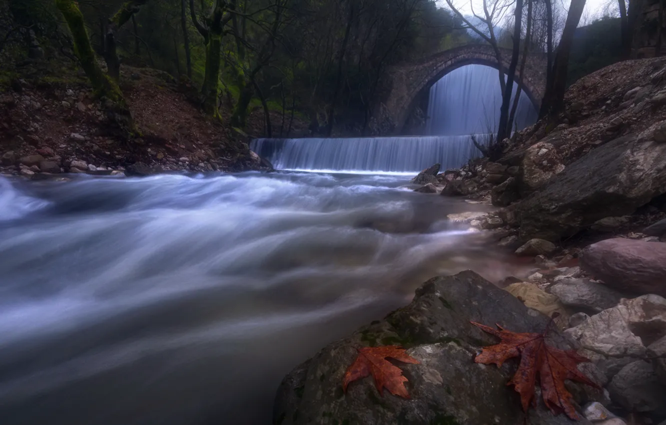 Фото обои осень, река, водопад