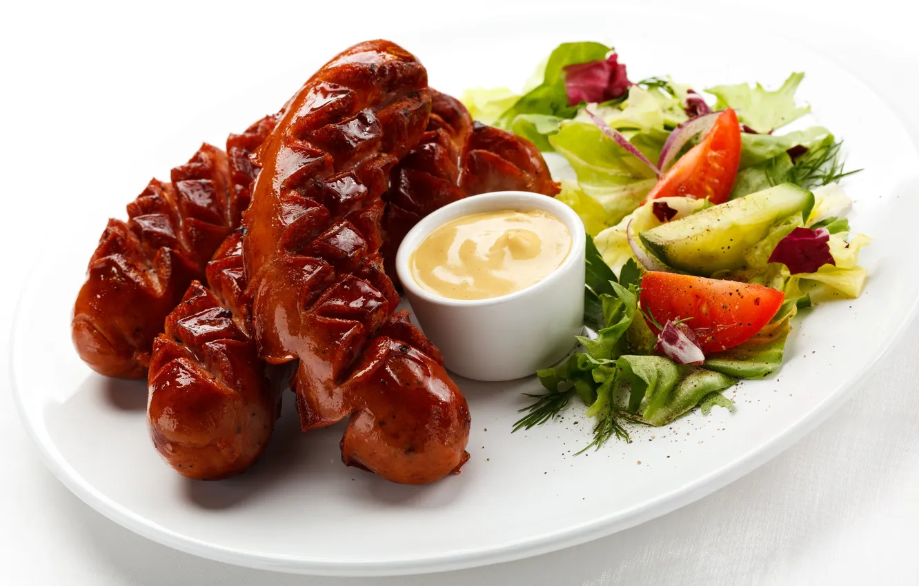 Фото обои fresh, vegetables, herbs, sausage, sauce