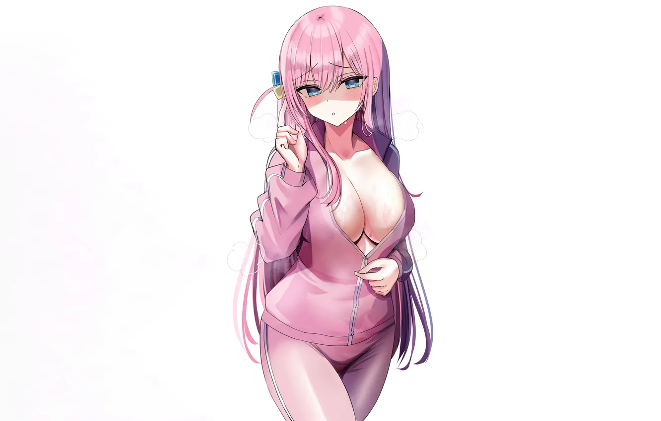Фото обои girl, sexy, cleavage, pink hair, long hair, boobs, anime, beautiful