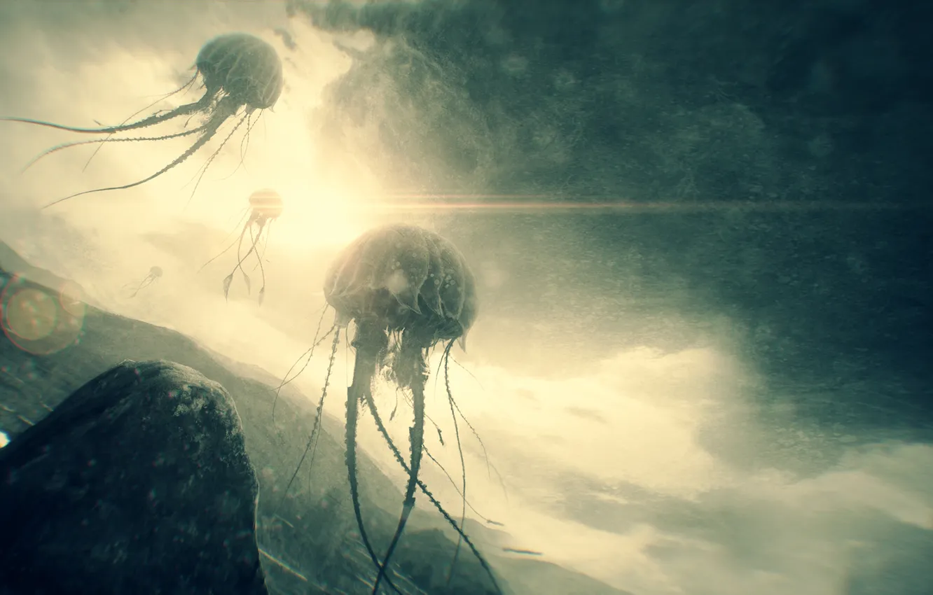 Фото обои sky, creatures, floating, huge jellyfish