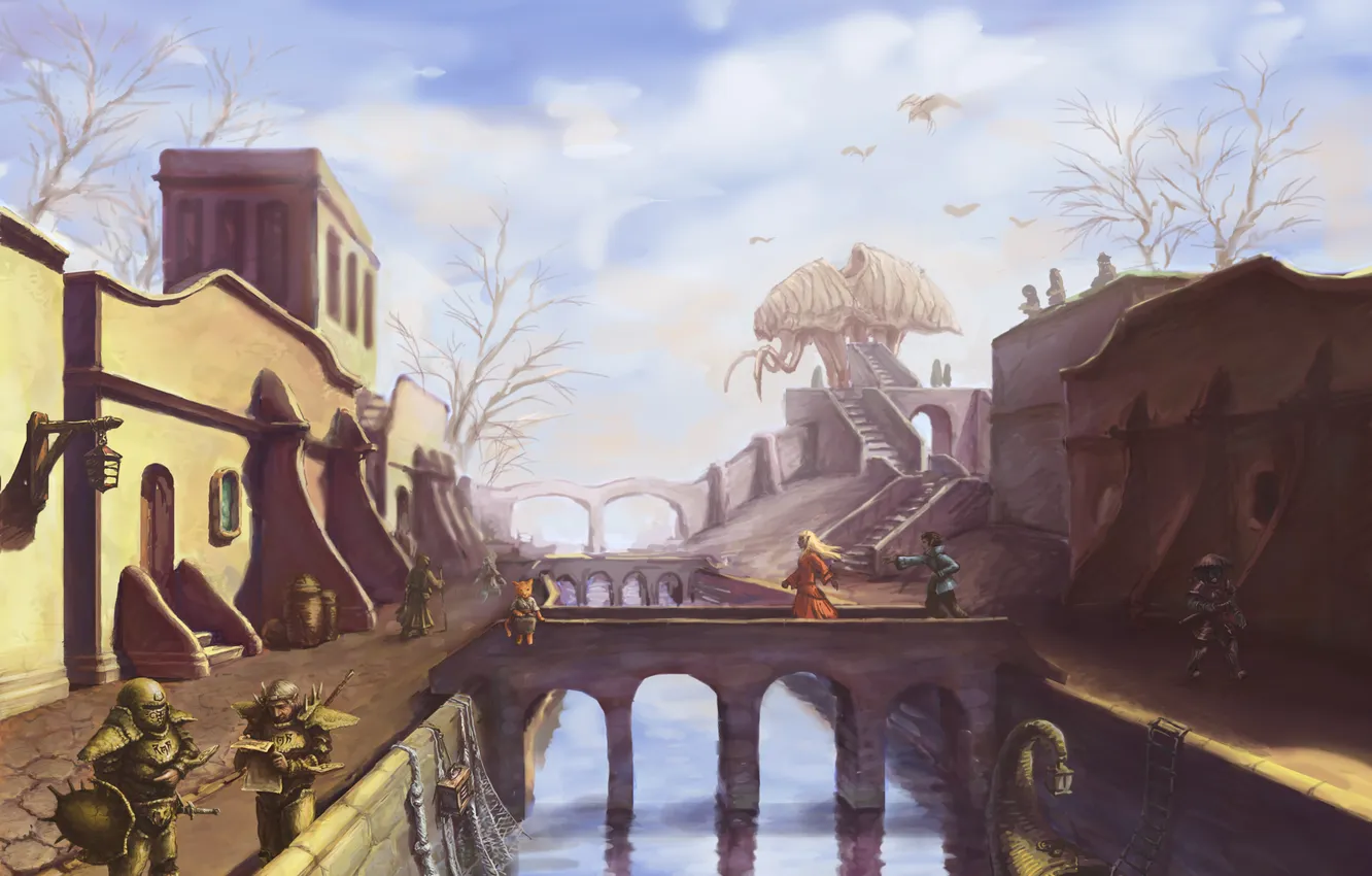 Фото обои город, рисунок, the elder scrolls, стражи, picture, Morrowind, balmora, бальмора