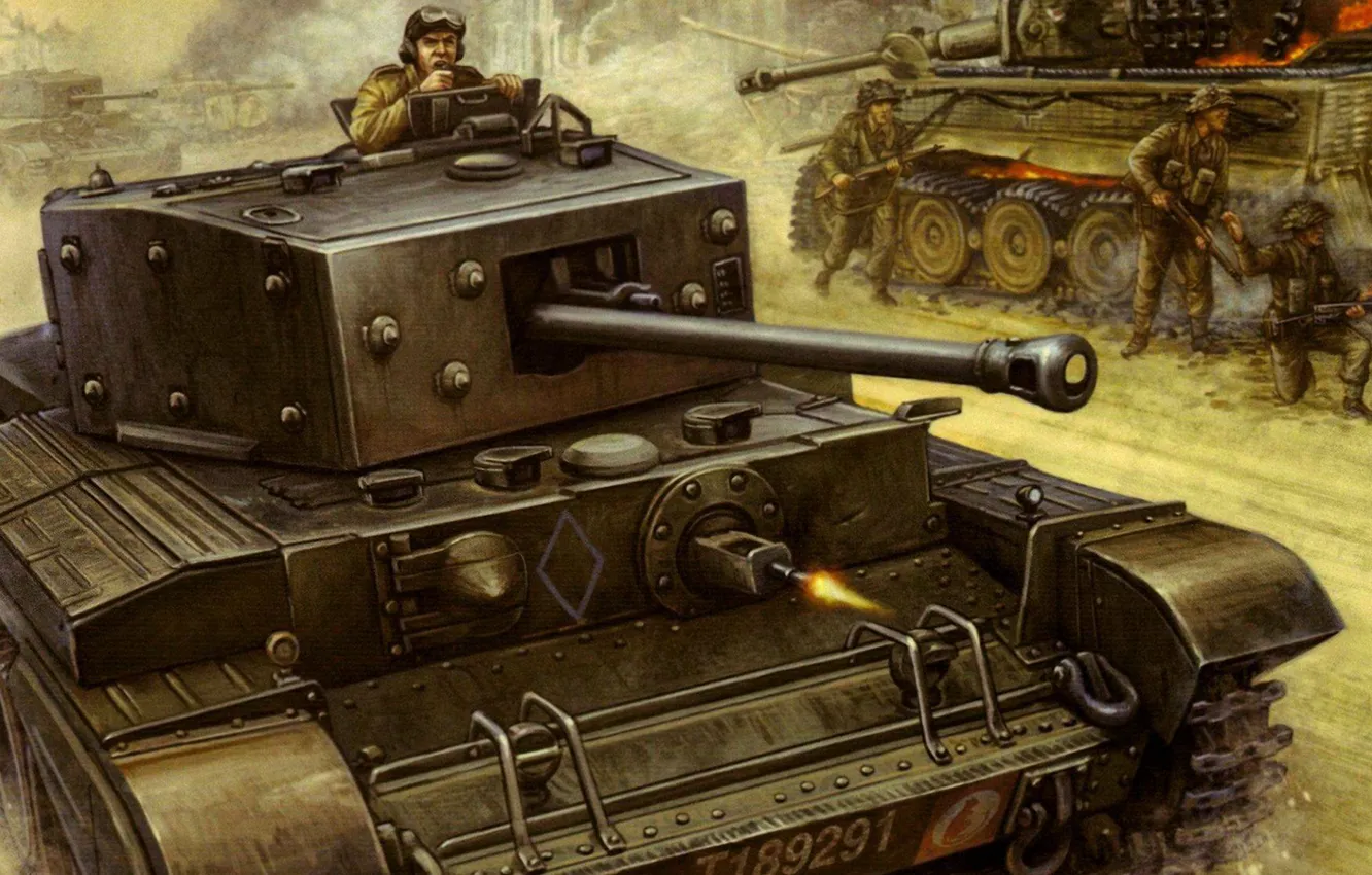 Фото обои война, рисунок, танк, Flames of War, Cromwell, MkVIII