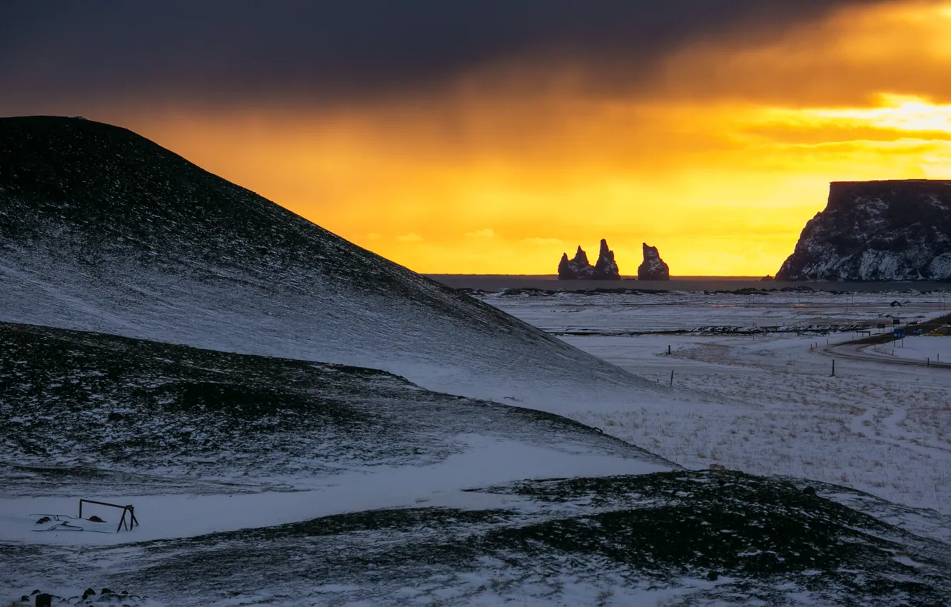 Фото обои закат, берег, Iceland