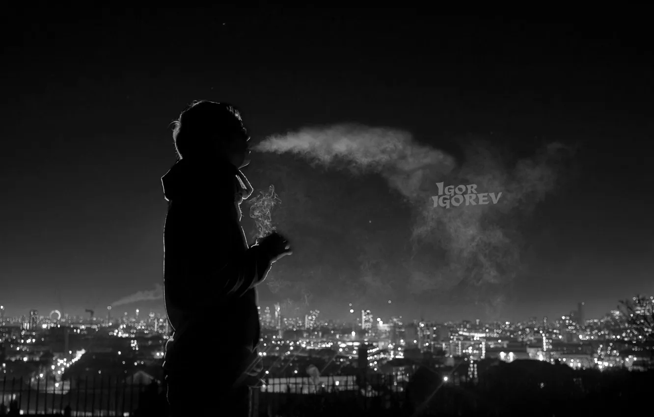 Фото обои ночь, город, мужчина